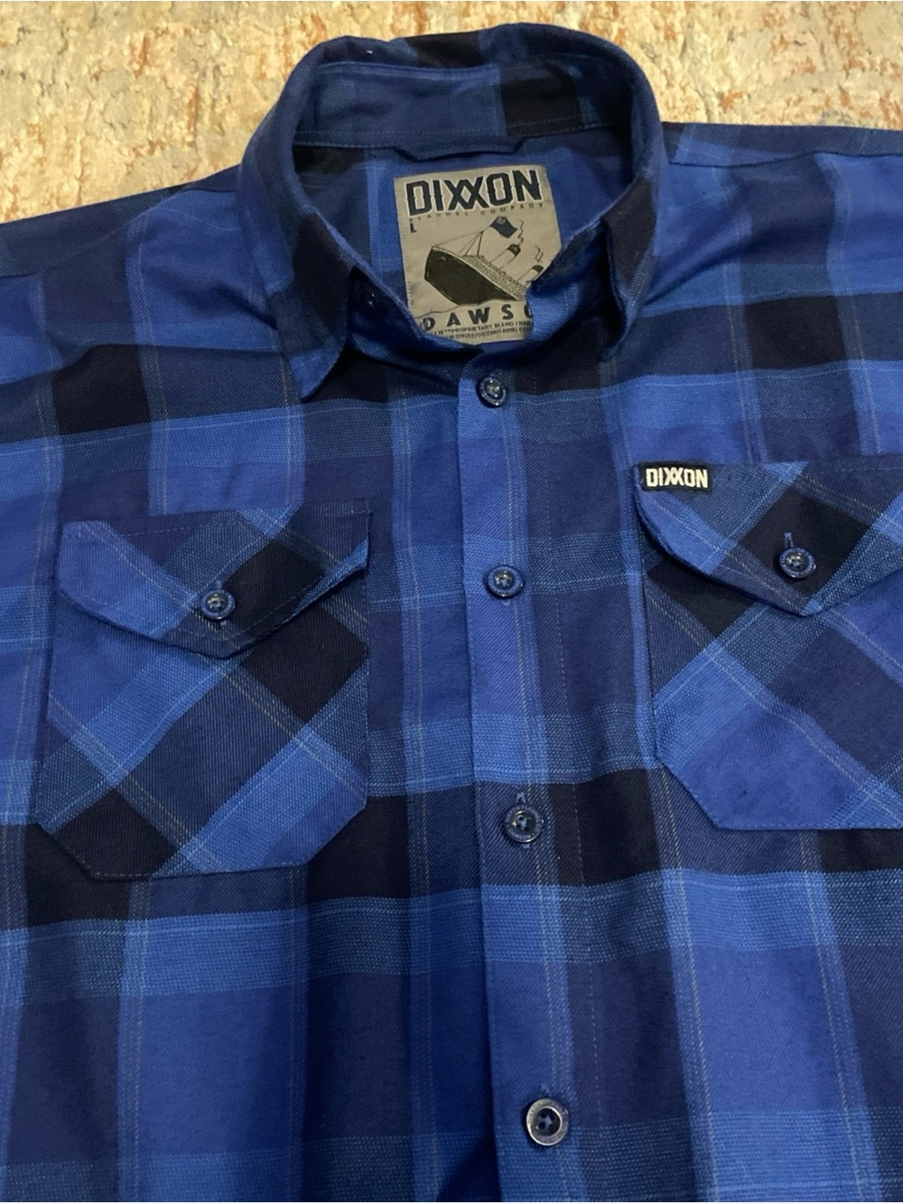 Dixxon Dawson Men's Plaid Flannel Button-Up Shirt Blue Black Long Sleeve L - Picture 4 of 13